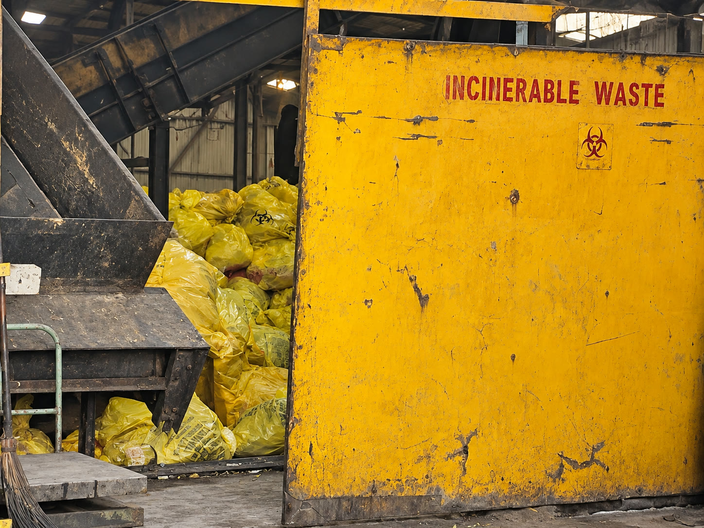 AI illustration of a yellow container for incinerable medical waste